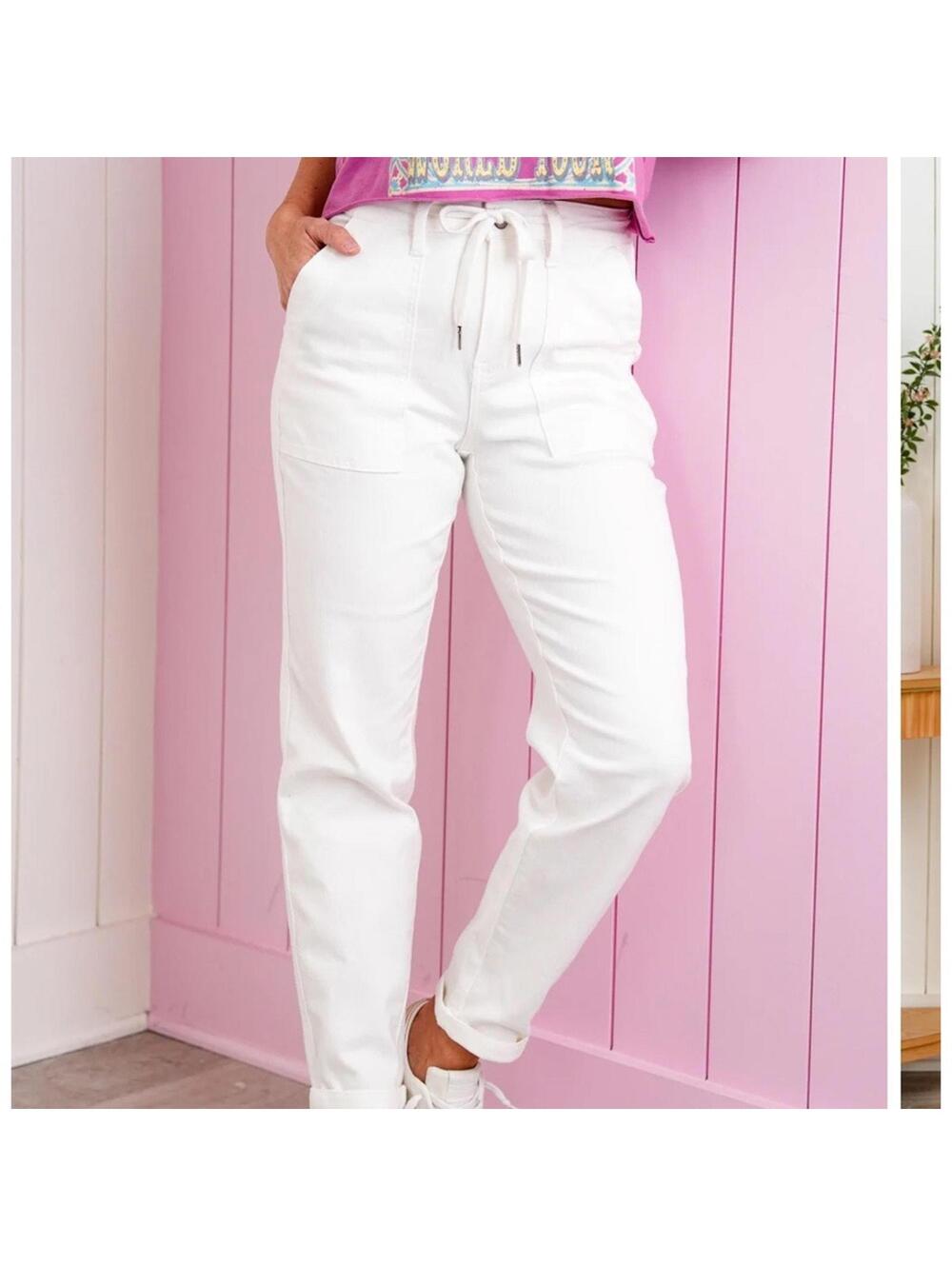 Judy Blue WHITE Airplane Mode High Rise White Cuffed Jogger